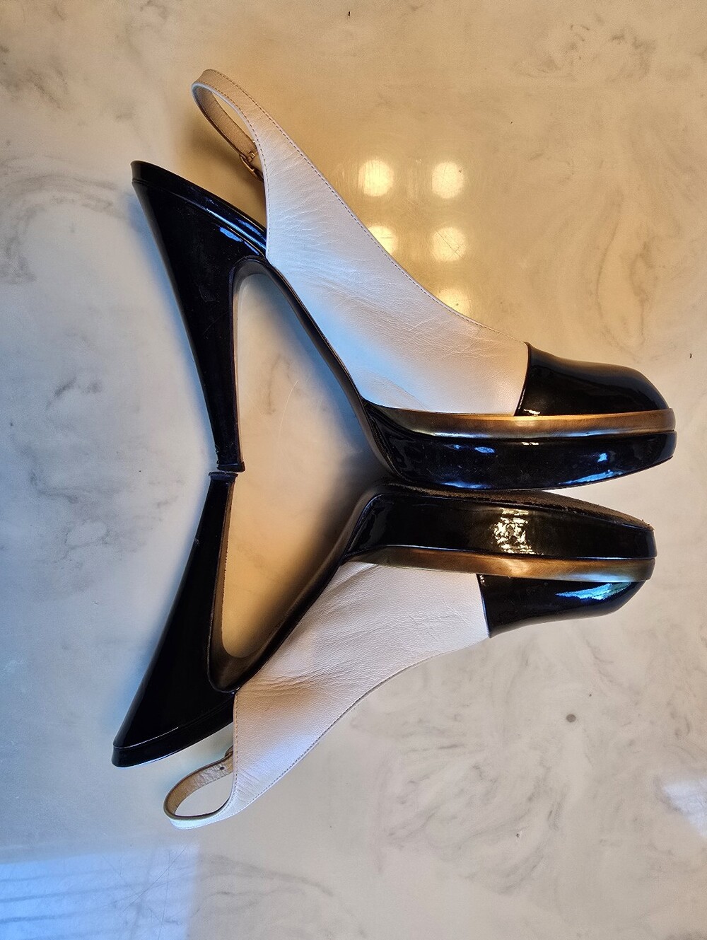Yves Saint Laurent Rive Gauche Leather Colorblock Pattern Slingback Pumps 39 - Picture 8 of 14
